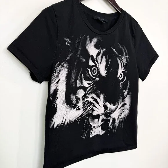AllSaints Tiger Turin Bela Black + White Women's  Baby Tee - Size Large - Picture 3 of 8